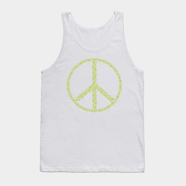 Floral Peace Sign - Lime Green Tank Top by JuneNostalgia